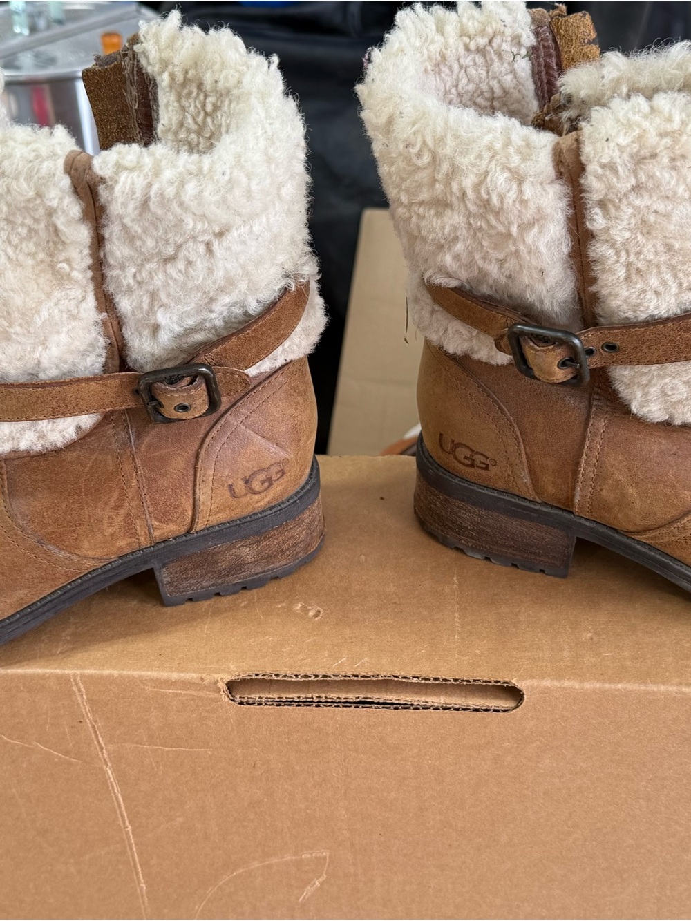 UGG Chestnut Brown Suede Shearling Ankle Booties